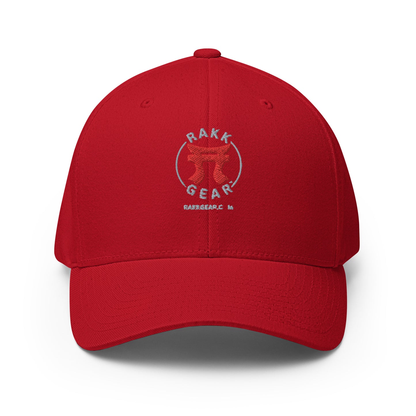 Rakkgear Embroidered Red Fitted Baseball Cap: Stylish cap with Iconic Rakkgear Logo embroidery on the front.