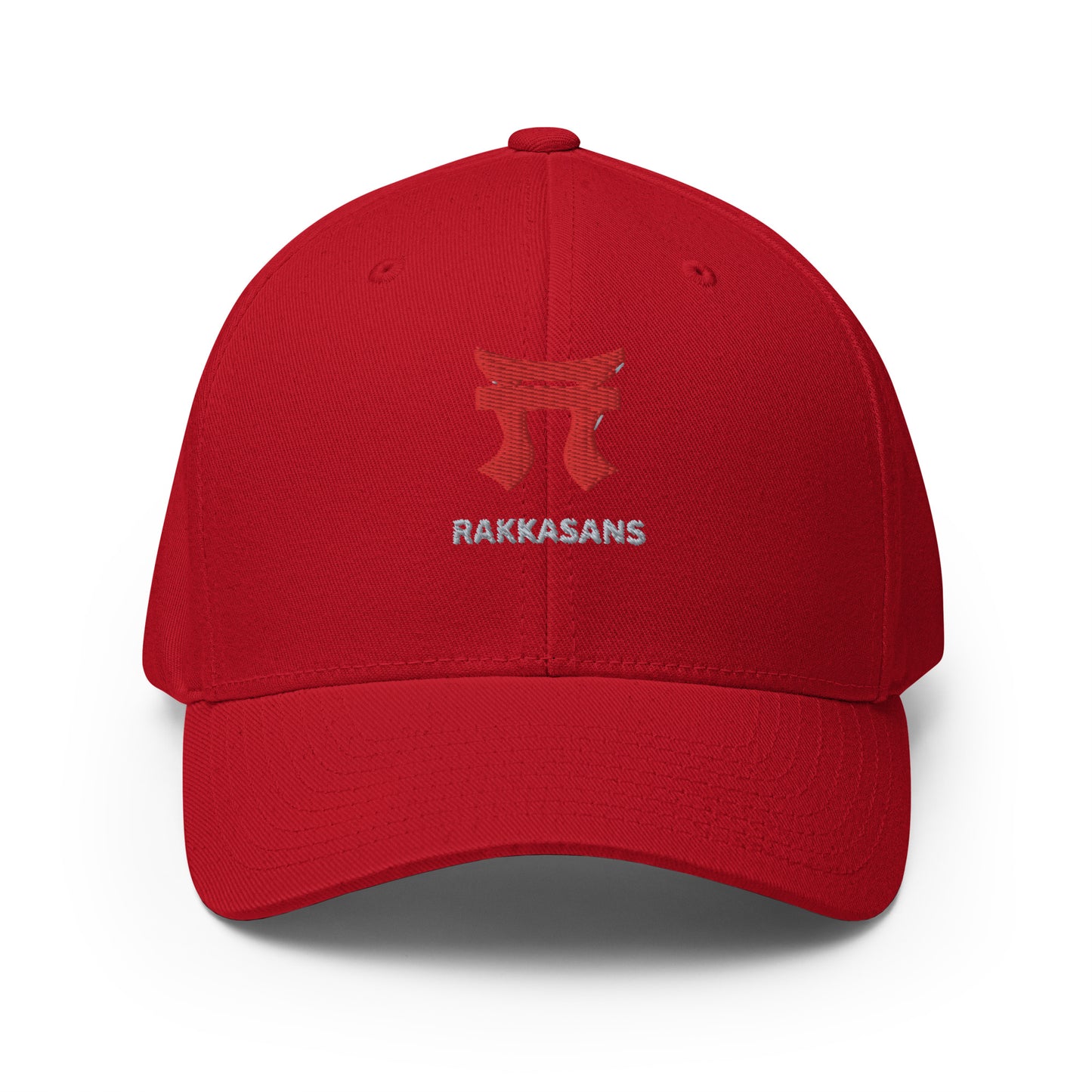 Rakkgear "Rakkasans" Red Embroidered Fitted Baseball Cap: Multicam black cap with iconic Rakkasans Logo embroidery on the