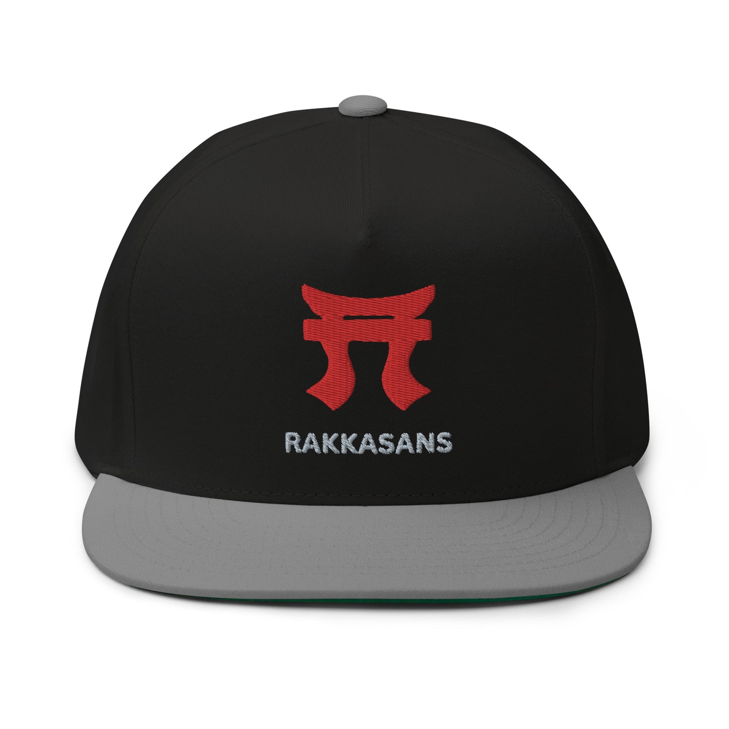 Rakkgear "Rakkasans" Black and Grey Flat Bill Hat: Black cap featuring the iconic Rakkasans Tori on the front with bold 'Rakkasans' print underneath