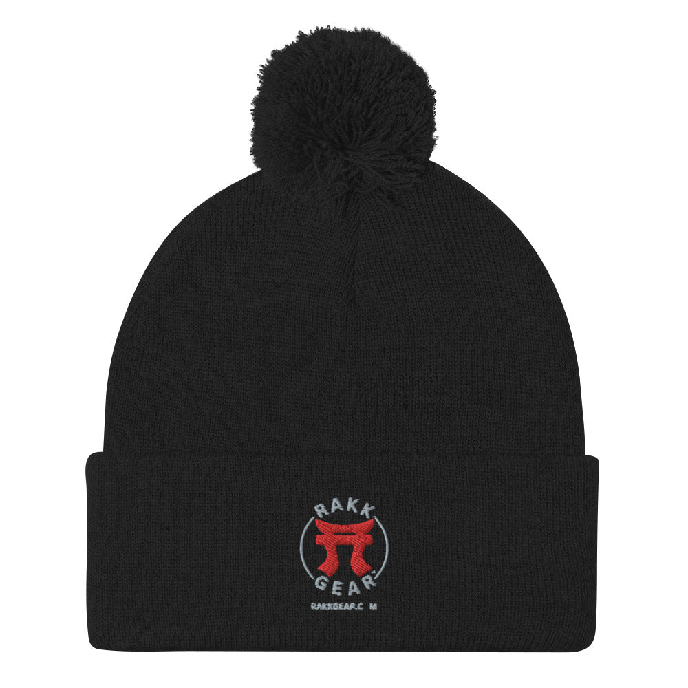 Rakkgear Pom Pom Beanie in Black.  A stylish and cozy winter accessory