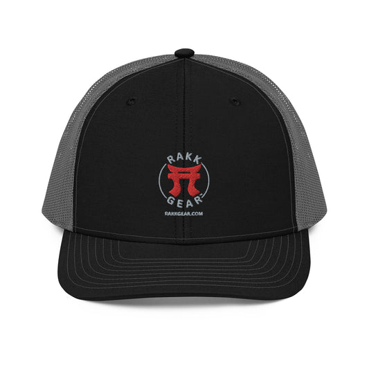 Rakkgear Trucker Cap: Black and charcoal cap with the iconic Rakkgear Logo embroidered on the front.