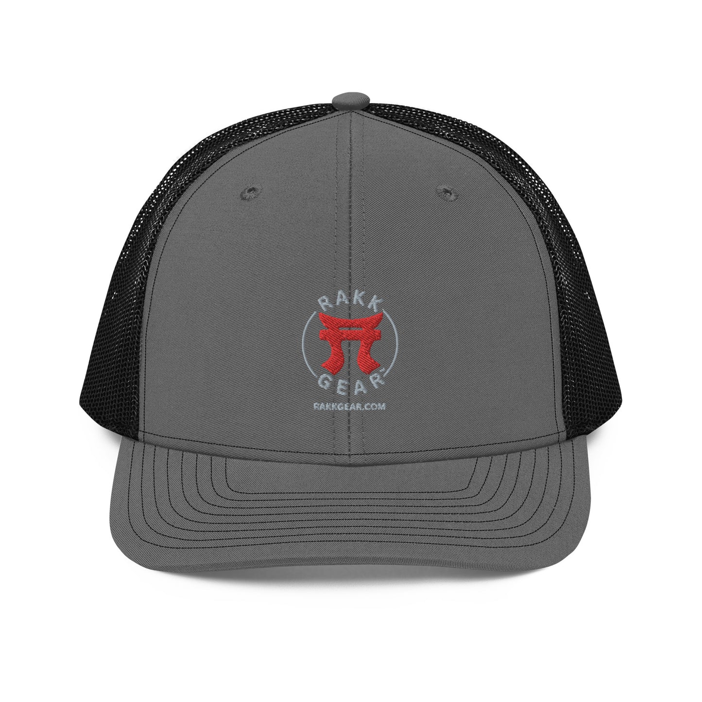 Rakkgear Trucker Cap: Charcoal and Black cap with the iconic Rakkgear Logo embroidered on the front.