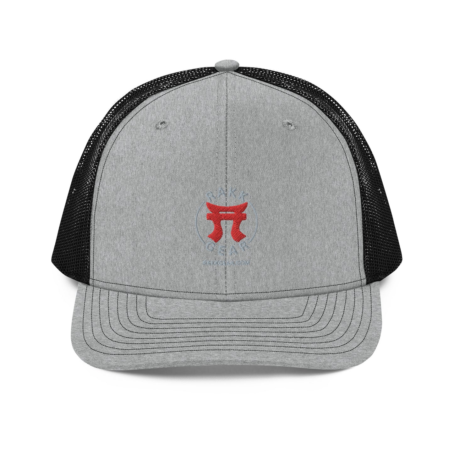 Rakkgear Trucker Cap: Grey and Black cap with the iconic Rakkgear Logo embroidered on the front.