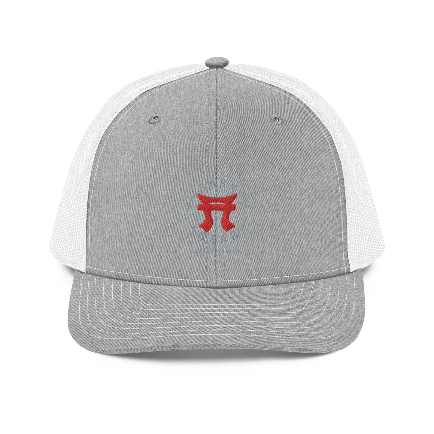 Rakkgear Trucker Cap: Grey and White cap with the iconic Rakkgear Logo embroidered on the front.