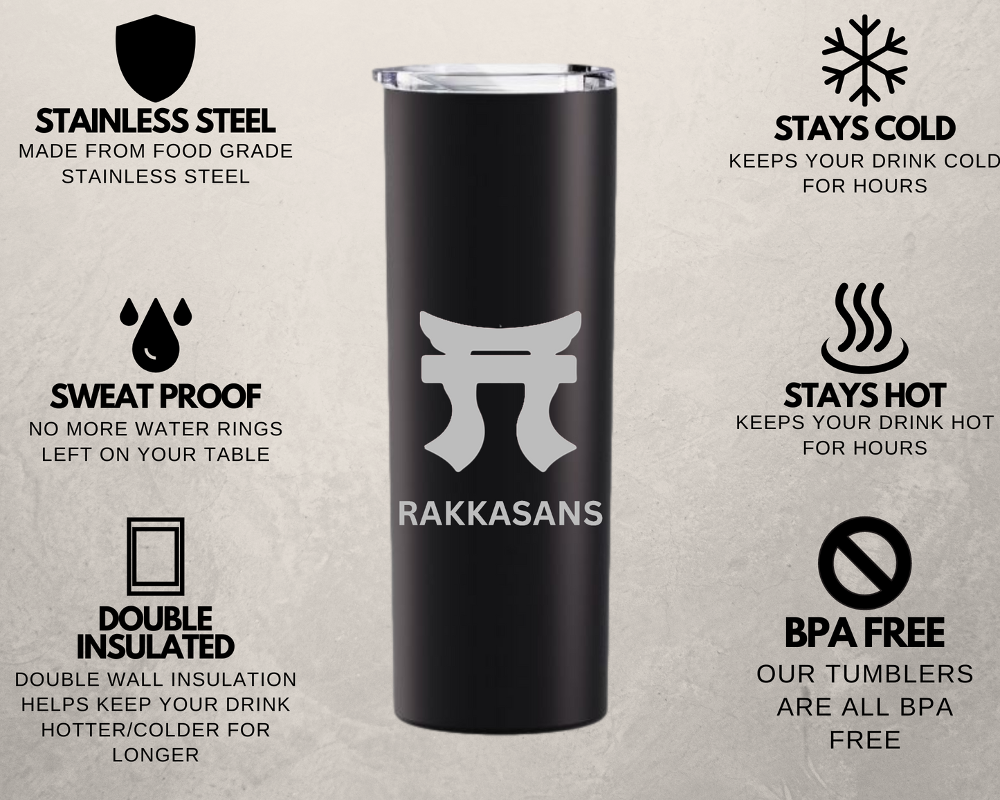 Rakkasan 20 oz Skinny Laser Etched Tumbler in Black