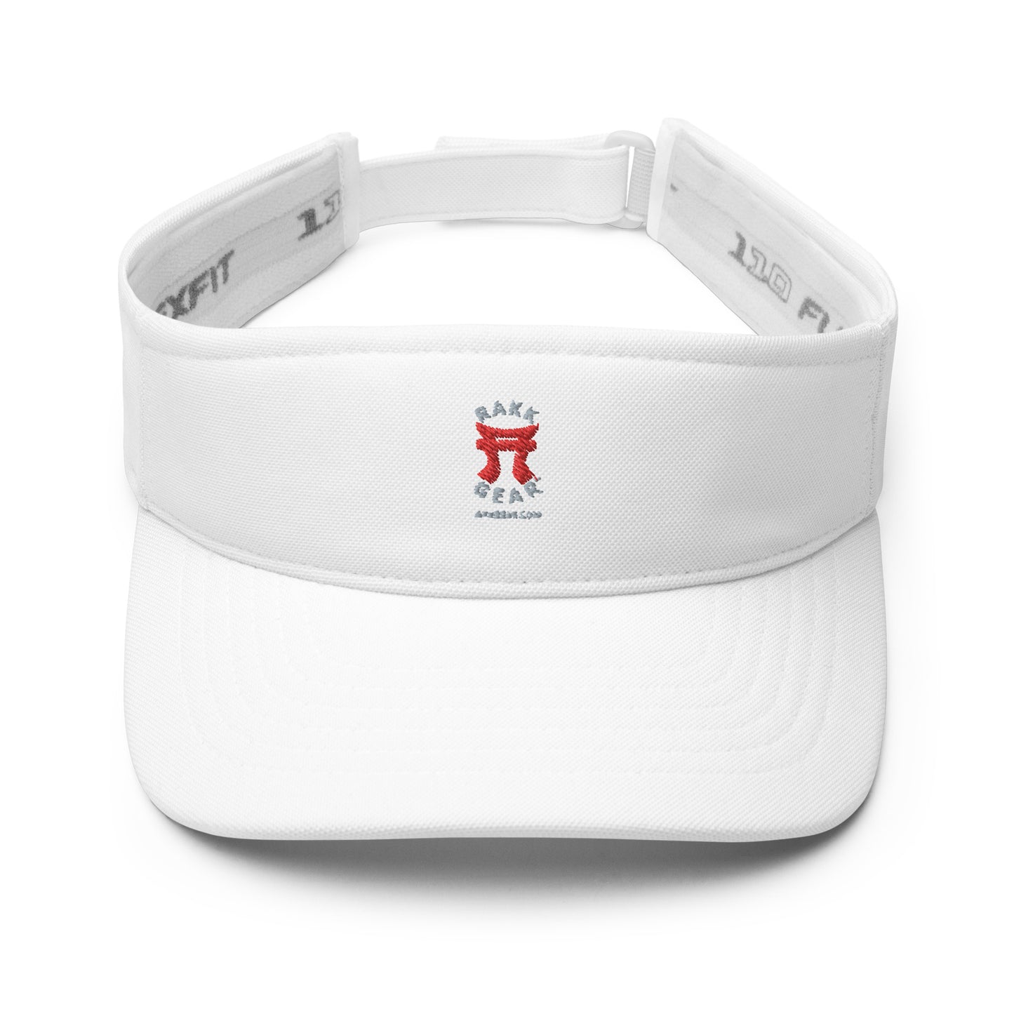 "Rakkgear White Visor featuring the Rakkgear Logo."