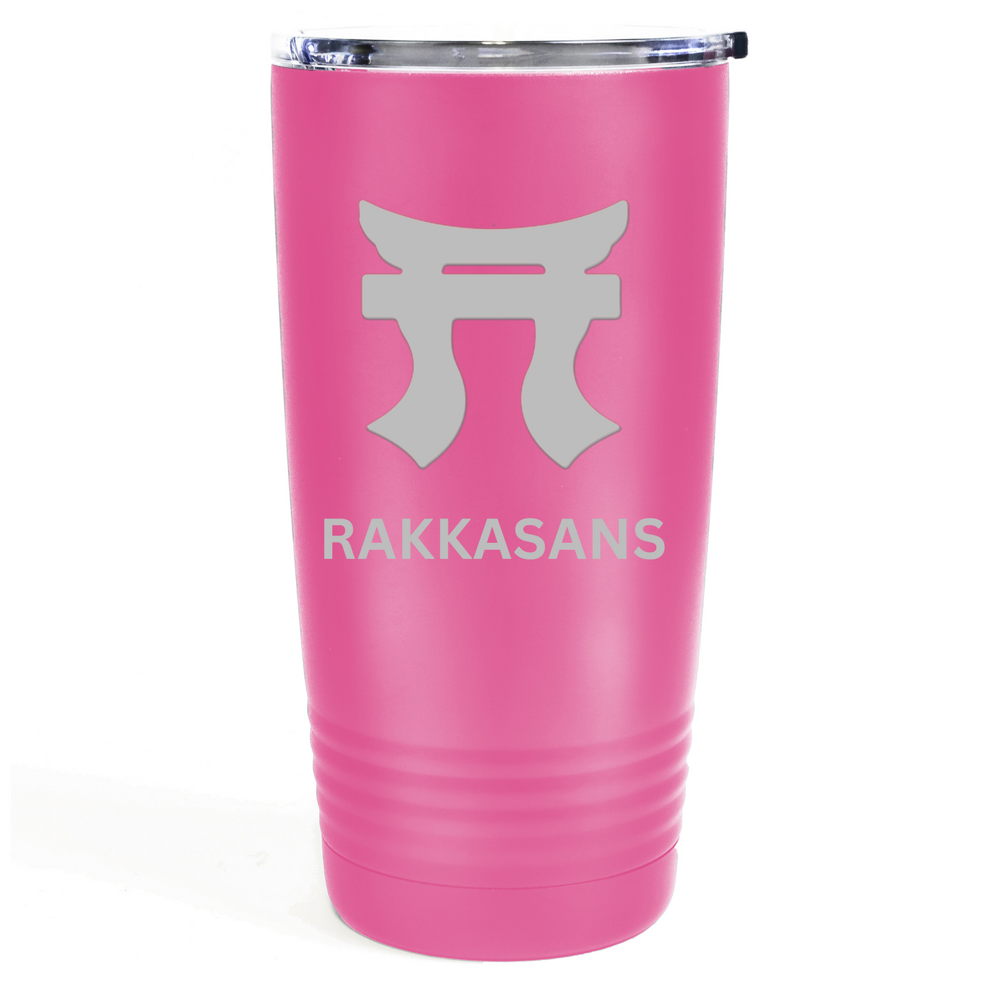 "Pink Rakkasans 20oz Stainless Steel Tumbler with Laser Engraved Design."