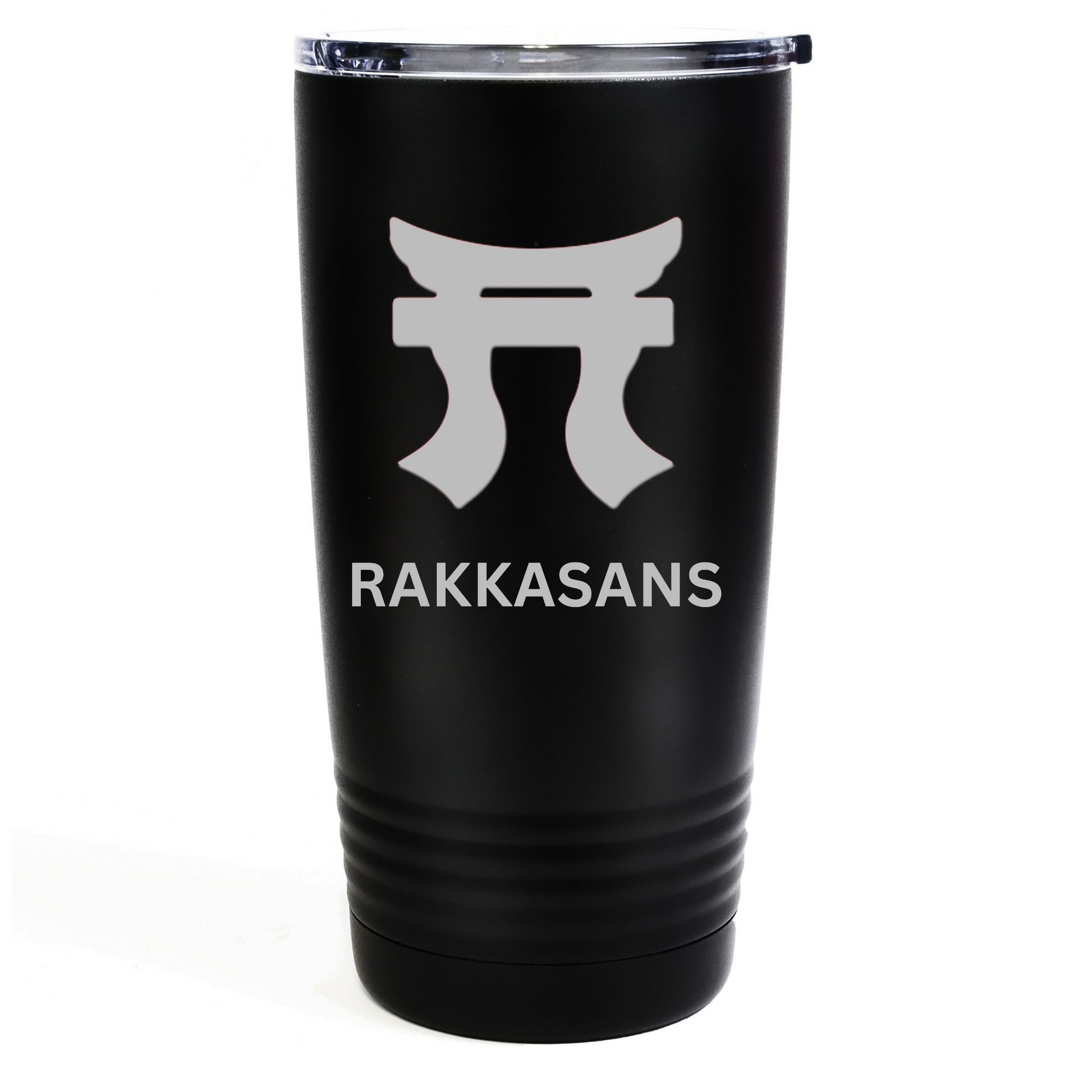 "Black Rakkasans 20oz Stainless Steel Tumbler with Laser Engraved Design."