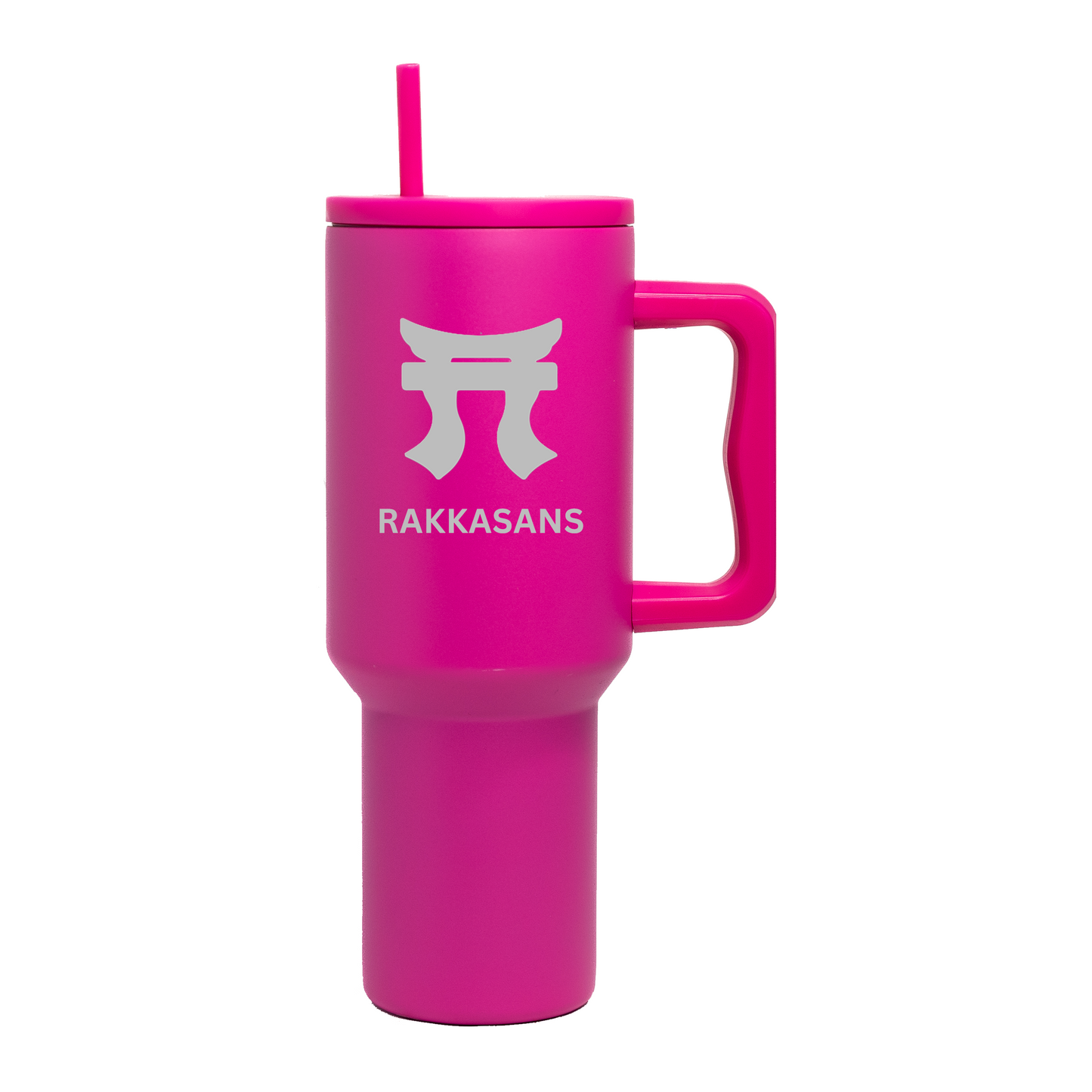Rakkasan Pink 40oz tumbler with handle