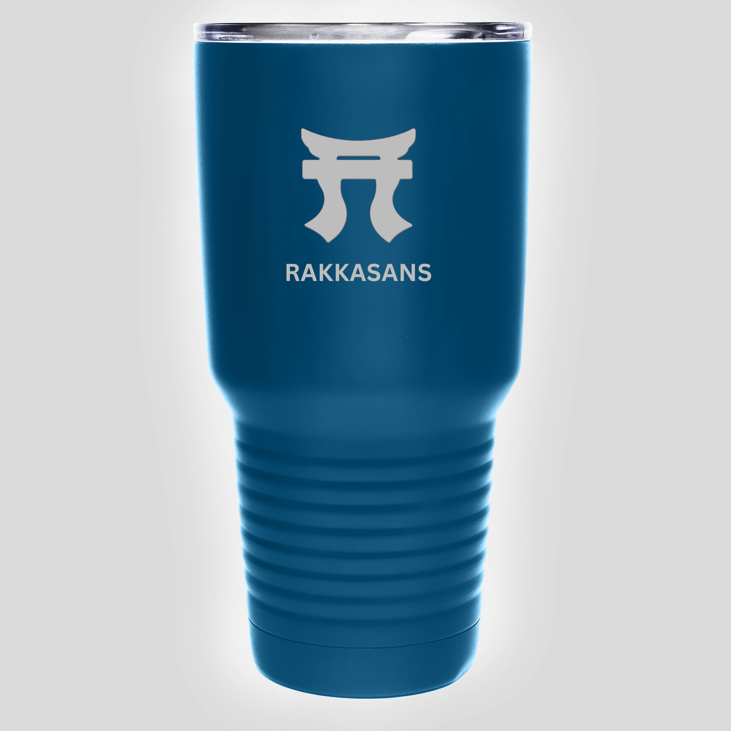 "Blue Rakkasans 30oz Stainless Steel Tumbler with Laser Engraved Design."