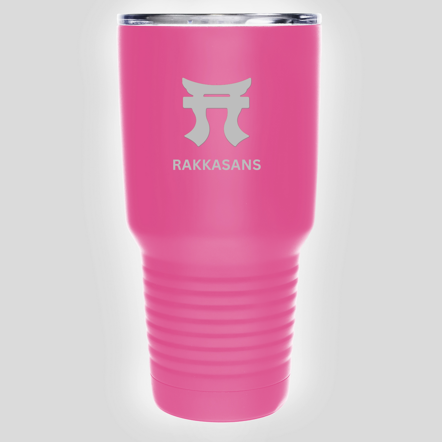 "Pink Rakkasans 30oz Stainless Steel Tumbler with Laser Engraved Design."